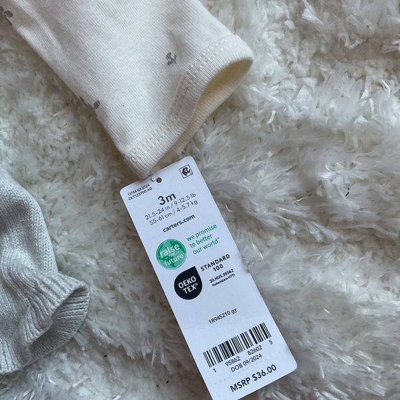 NWT SIZE 3 MO Carter's Light Gray Cable Knit Dress w/ Cream Onesie - Picture 9 of 13
